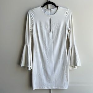 White disco bell sleeve Bebe mini dress SM